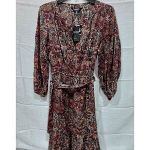 Lauren Ralph Lauren Petite Floral Belted Cotton Voile Tiered Dress-Red 8P